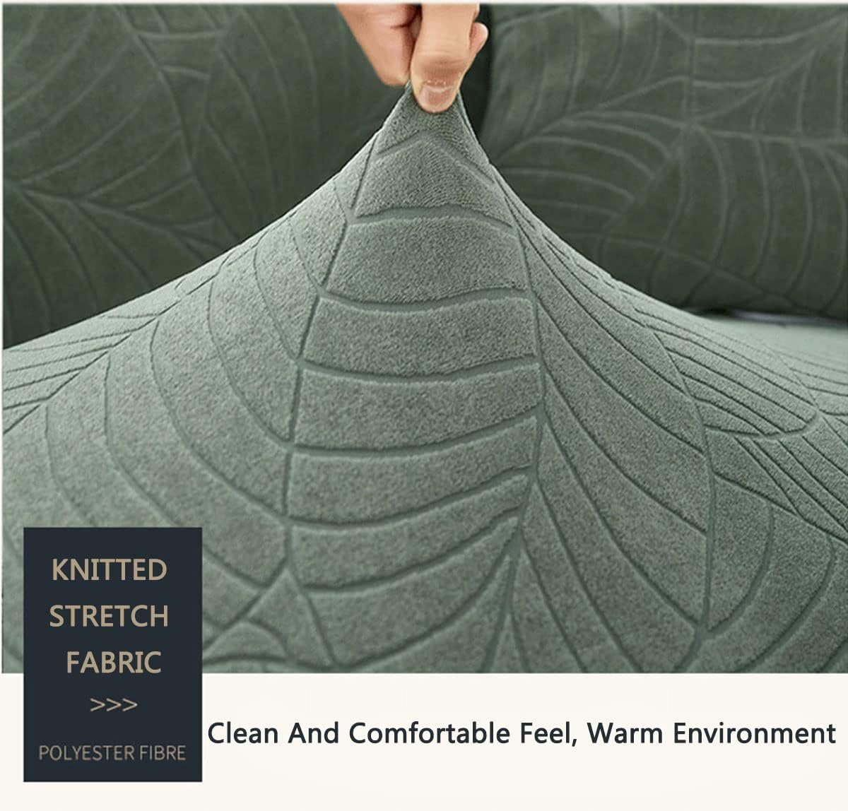 Waterproof sofa cover - Bright green jacquard leaf pattern - For single sofa (90-140 cm) - Image 4