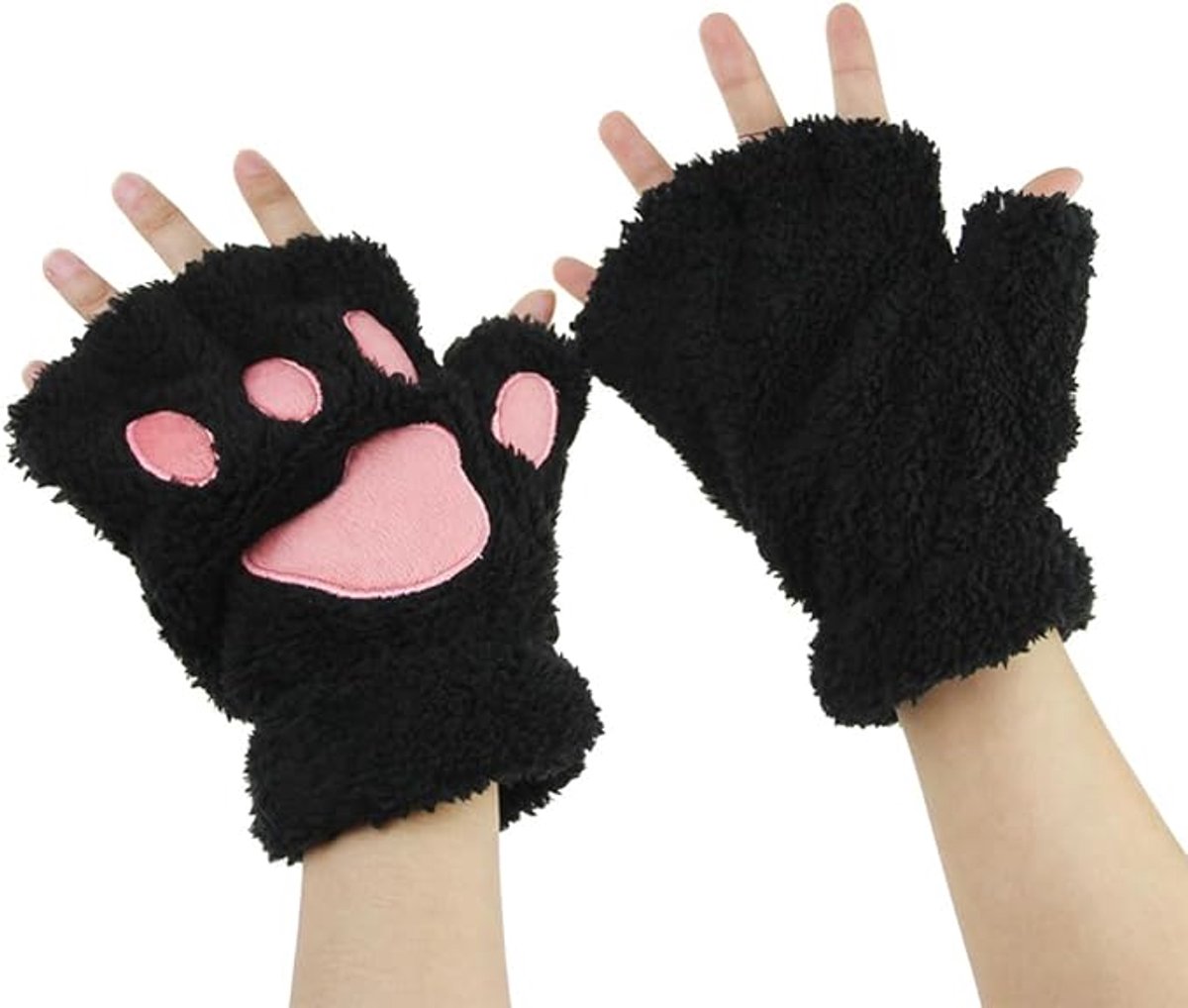 gloves-winter gloves-half-finger gloves - Extra thick men's gloves-women's gloves-warm gloves for women and girls - Cartoon panda paw - Image 1