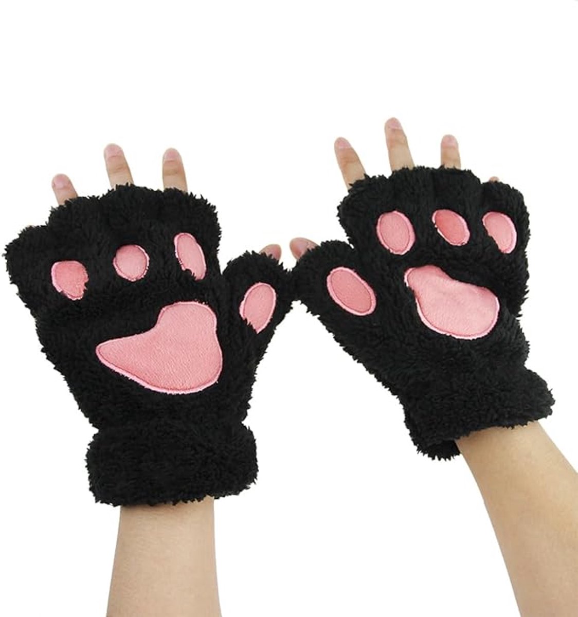 gloves-winter gloves-half-finger gloves - Extra thick men's gloves-women's gloves-warm gloves for women and girls - Cartoon panda paw - Image 2