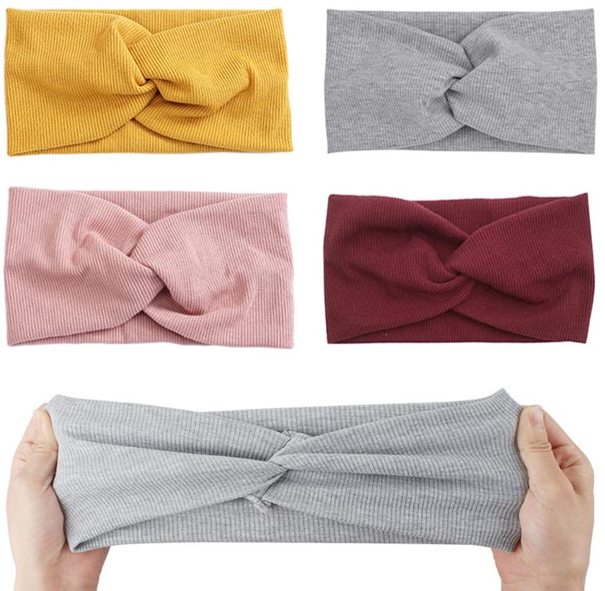 Vierteiliges Stirnband-Set für Damen und Mädchen – Elastics, breites Stirnband – Sport-Stirnband – Baumwoll-Haaraccessoire mit Kreuzmuster für Yoga - Image 1