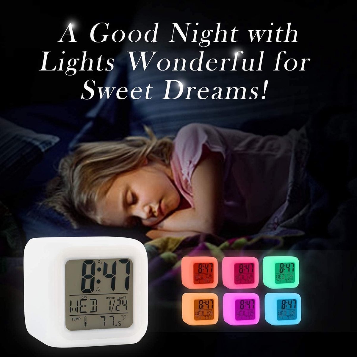 Alarm Clocks for Children - Digital Alarm Clock - LED Display - Digital Kids' Alarm Clock with 7 Color Changes - Night Alarm with Temperature, Date, Snooze - Kids' Alarm Clock - Children's Alarm Clock - Alarm Clock - 4x AAA Batteries Included - Image 3