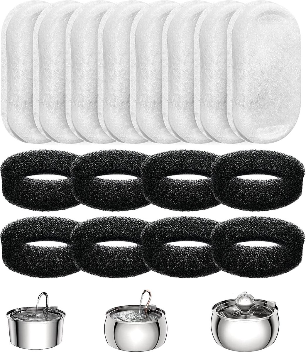 Filter cartridges - For pet water dispensers - including 8 cat fountain filters and 8 pump sponges - Image 1