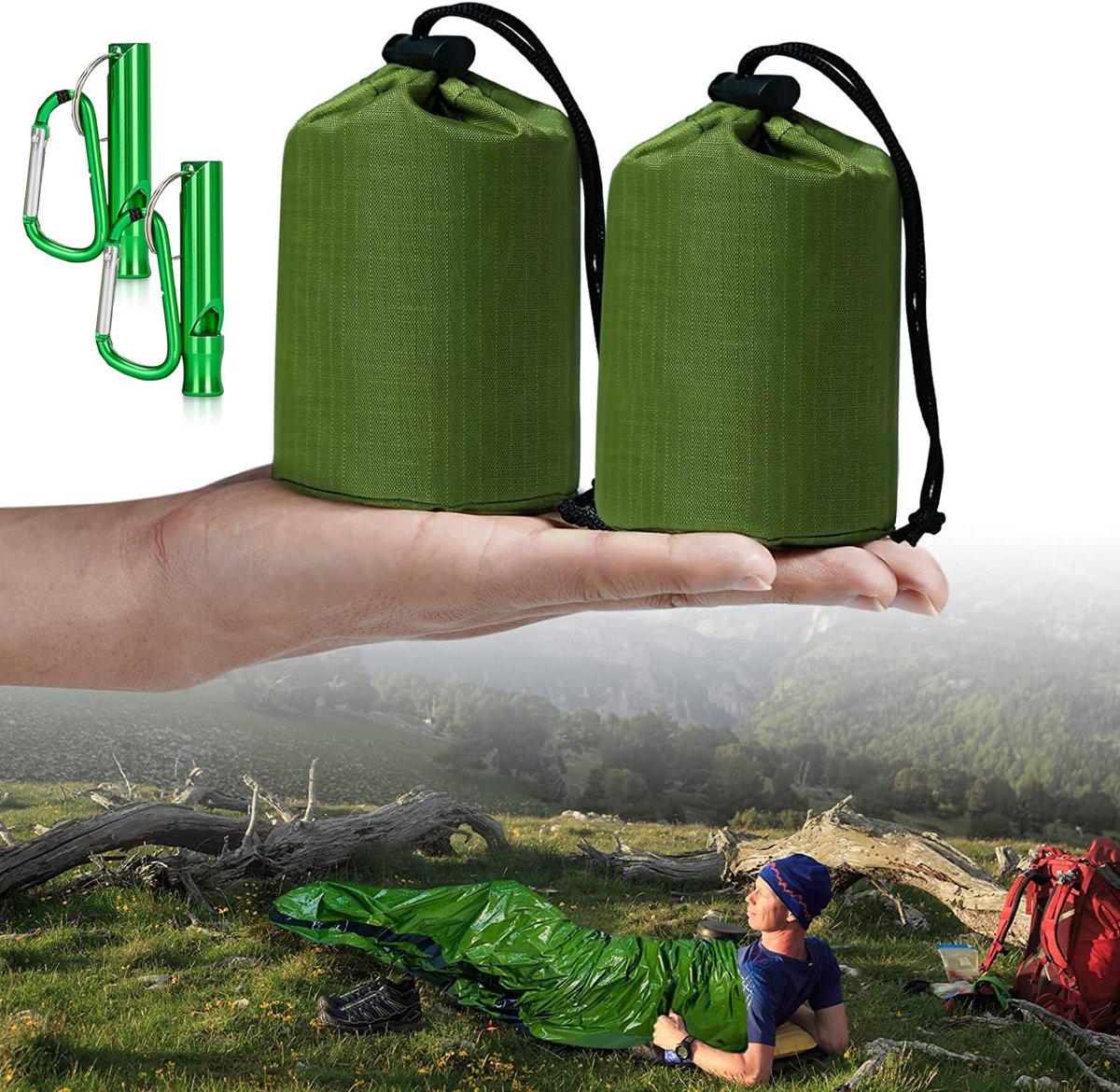 Emergency Sleeping Bag - 2 Pieces - Emergency Blanket - Waterproof Survival Blanket - 210*90cm - PE - Rescue Blanket - Insulation Blanket - Survival Sleeping Bag - Emergency Sleeping Bag - Emergency Tent - Emergency Tent - Outdoors/Walking/Camping/Hiking - Image 1