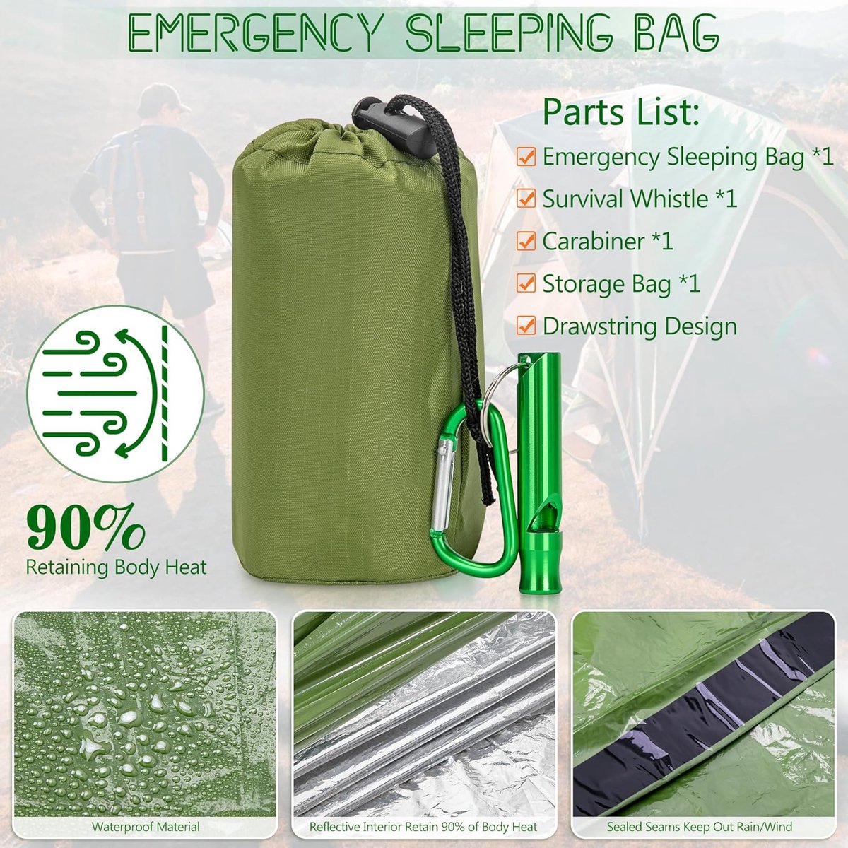 Emergency Sleeping Bag - 2 Pieces - Emergency Blanket - Waterproof Survival Blanket - 210*90cm - PE - Rescue Blanket - Insulation Blanket - Survival Sleeping Bag - Emergency Sleeping Bag - Emergency Tent - Emergency Tent - Outdoors/Walking/Camping/Hiking - Image 3