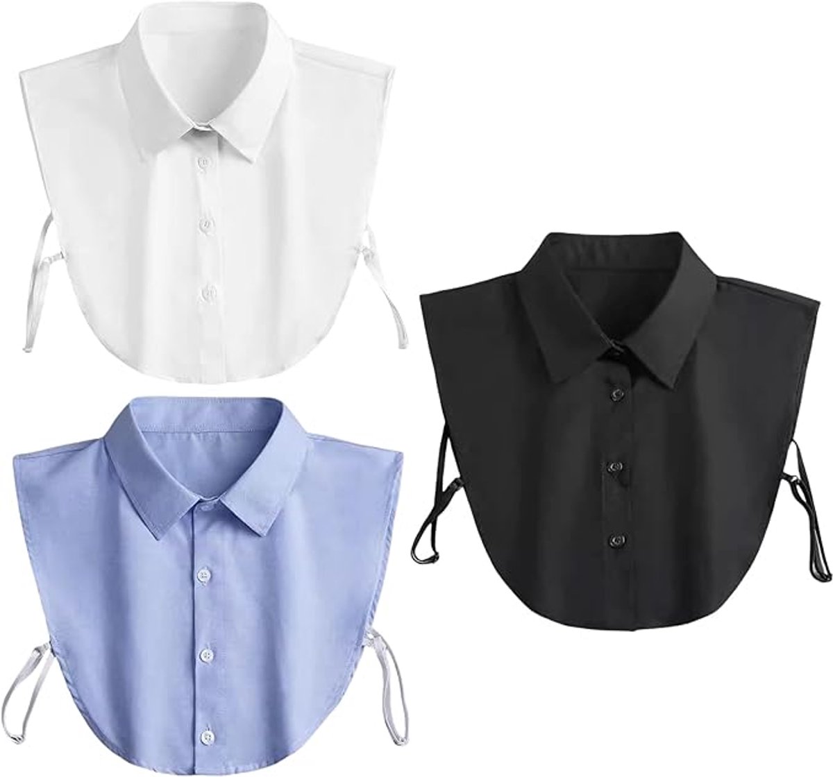 Set of 3 Women's Shirt Collars - Detachable Pointed Collar Basic - Collars for Women - Detachable Women's Collars to Wear Undergarments - Shirt Collar - Shirt Collar - Faux Detachable Collar - Shirt Replacement - One Size Adjustable - Black & White & Blue - Image 1