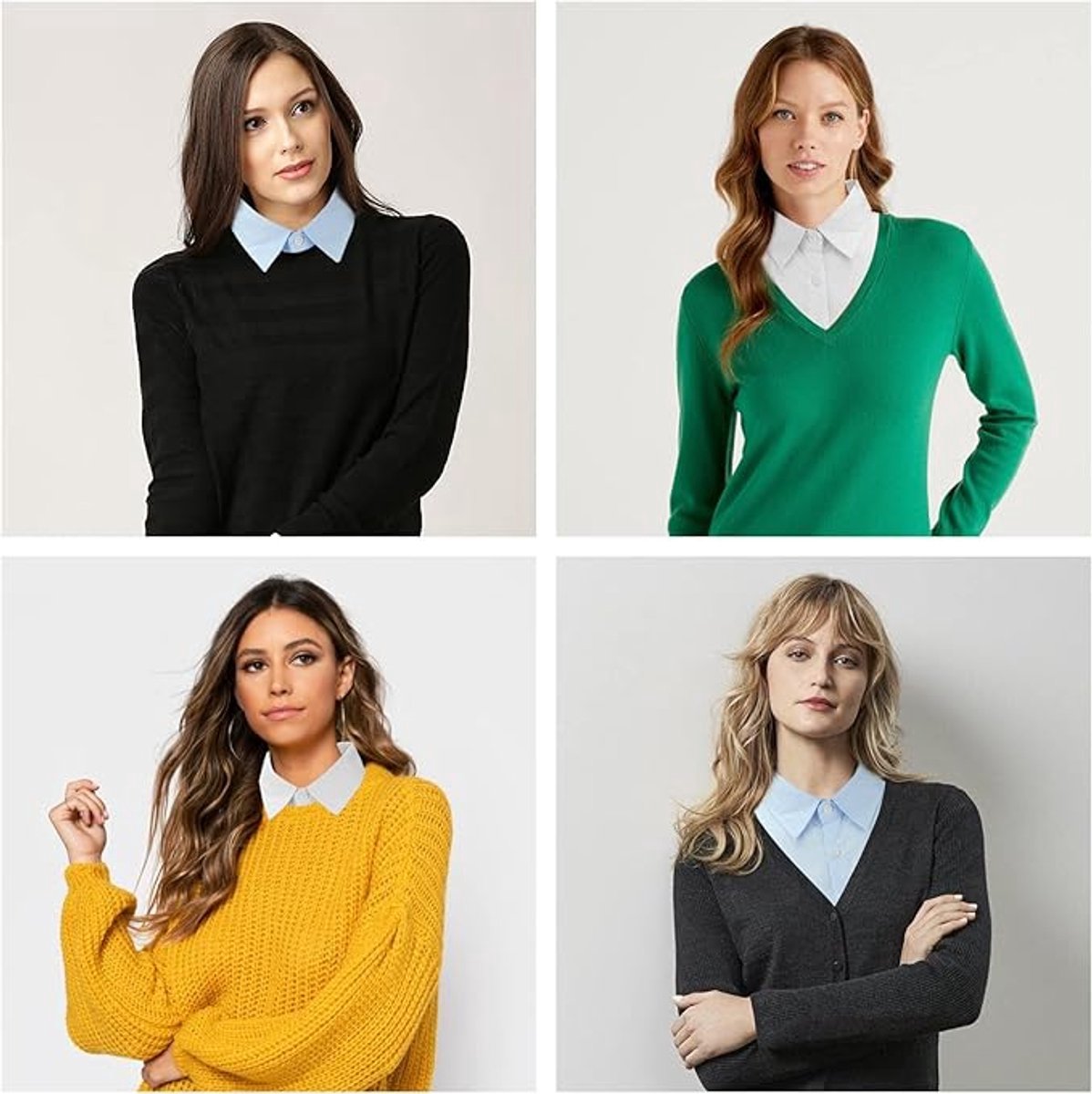 Set of 3 Women's Shirt Collars - Detachable Pointed Collar Basic - Collars for Women - Detachable Women's Collars to Wear Undergarments - Shirt Collar - Shirt Collar - Faux Detachable Collar - Shirt Replacement - One Size Adjustable - Black & White & Blue - Image 5