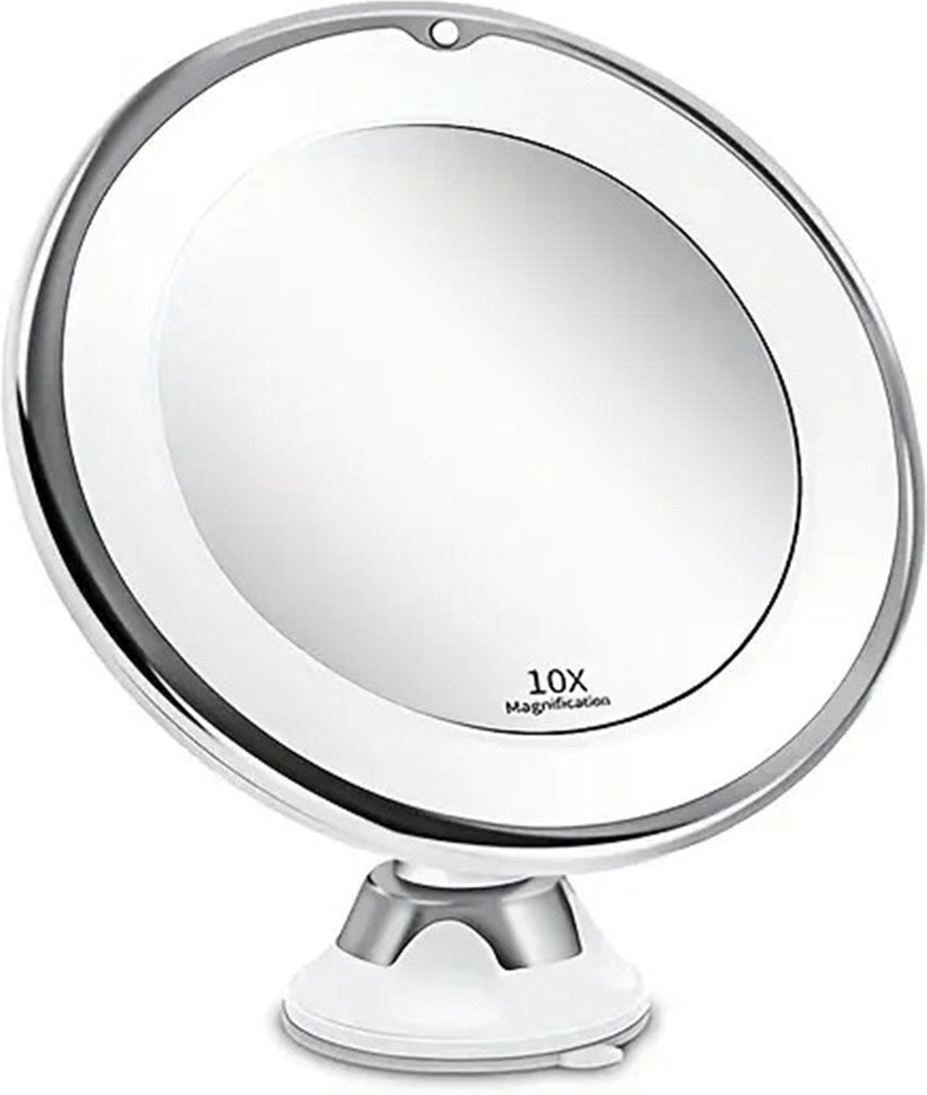 Ultra LED Makeup Mirror with Lighting and 10x Magnification - Shaving Mirror with Suction Cup - 360° Adjustable – Wireless 3 AAA Batteries - Image 1