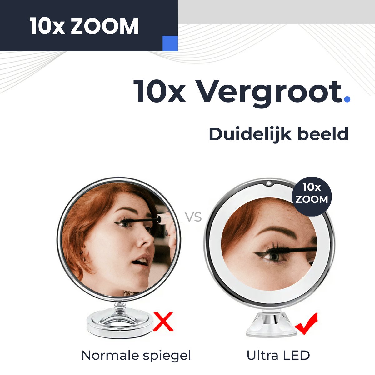 Ultra LED Makeup Mirror with Lighting and 10x Magnification - Shaving Mirror with Suction Cup - 360° Adjustable – Wireless 3 AAA Batteries - Image 3