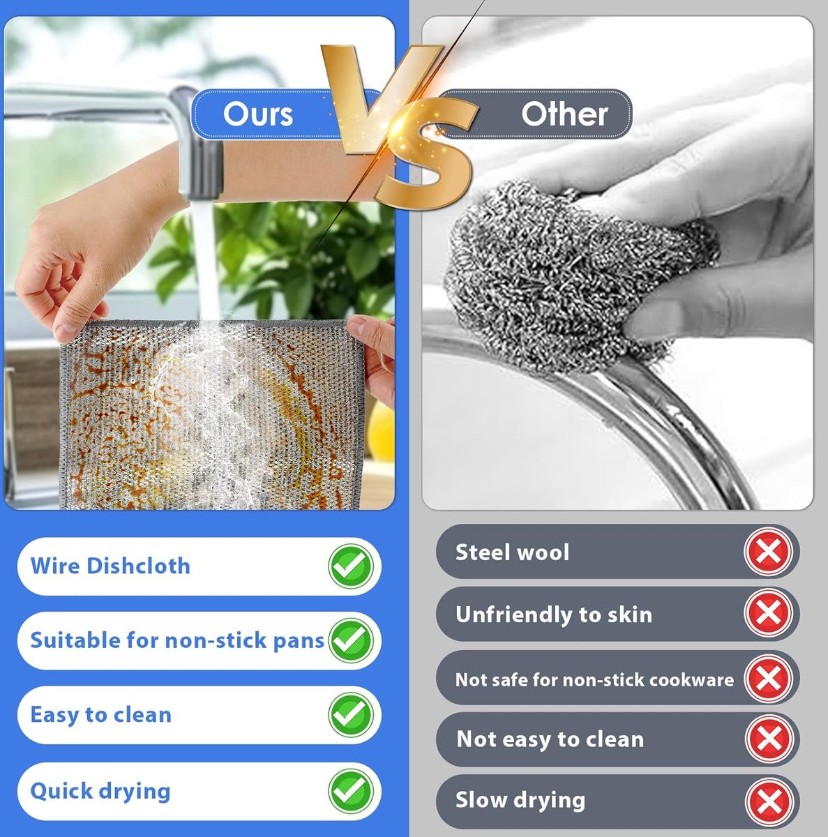 Dishcloths - 10 Pieces - String Dishcloths - Dishcloths - Silver Thread Cloths - Cleaning Cloths - Scouring Pad - Reusable - Multifunctional - For Cleaning Pans, Stoves, Baking Trays, Ovens and Grills - For Stubborn Stains - 20x20cm - Image 3