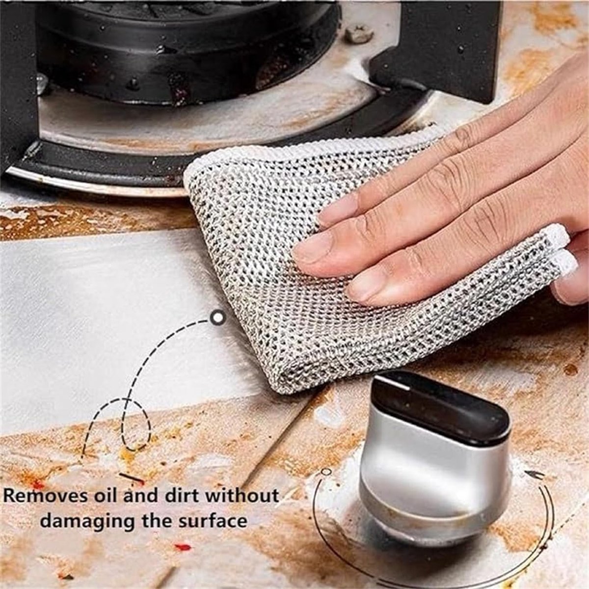 Dishcloths - 10 Pieces - String Dishcloths - Dishcloths - Silver Thread Cloths - Cleaning Cloths - Scouring Pad - Reusable - Multifunctional - For Cleaning Pans, Stoves, Baking Trays, Ovens and Grills - For Stubborn Stains - 20x20cm - Image 5