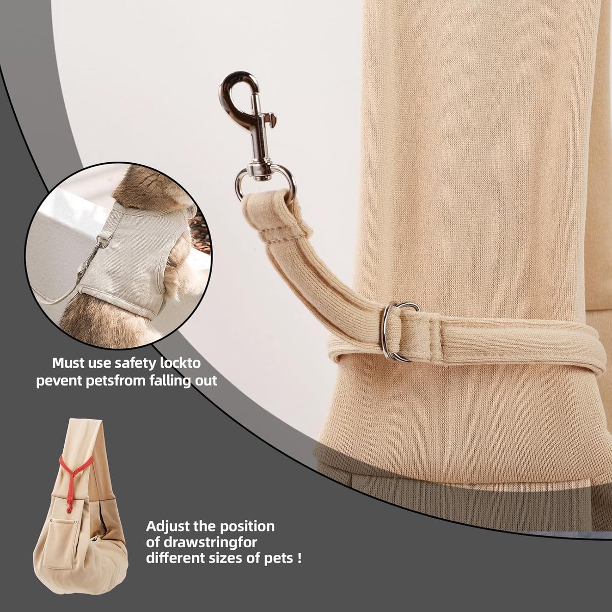 Dog Carrier Bag - Dog Sling - Waterproof - Dog Bag - Cat Travel Bag - Dog Carrier - Pet Carrier Bag Dog - Small Dog Front Carrier for Travel - Animal Carrier Bag - Max 10 Kg - Dog Carrier Bag - For Cats, Dogs and Pets - Khaki - Image 5