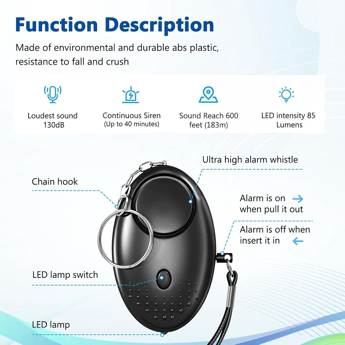 Pieces - 140 dB - Personal Alarm - With LED Flashlight And Keychain - Personal Pocket Alarm - Pepper Spray - Panic Alarm - Anti-Wolf Whistle - Keychain - Portable - For Women, Girls And the Elderly - Repelling / Deterring / Self-Defense - Image 4