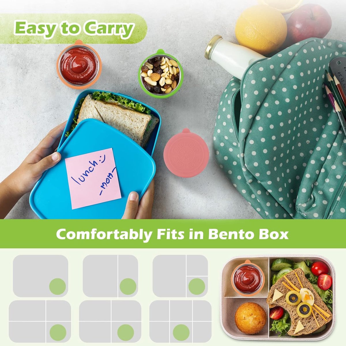 Mini Food Storage Containers - Stainless Steel Snack Box - To Go Set of 6 Dressing Jars 50ml - Sustainable Snack Boxes - Freezer Containers - Lunchbox Seal Cup - Silicone Storage Containers with Lids - Dressing Container - BPA Free - Leakproof - For Snack - Image 2
