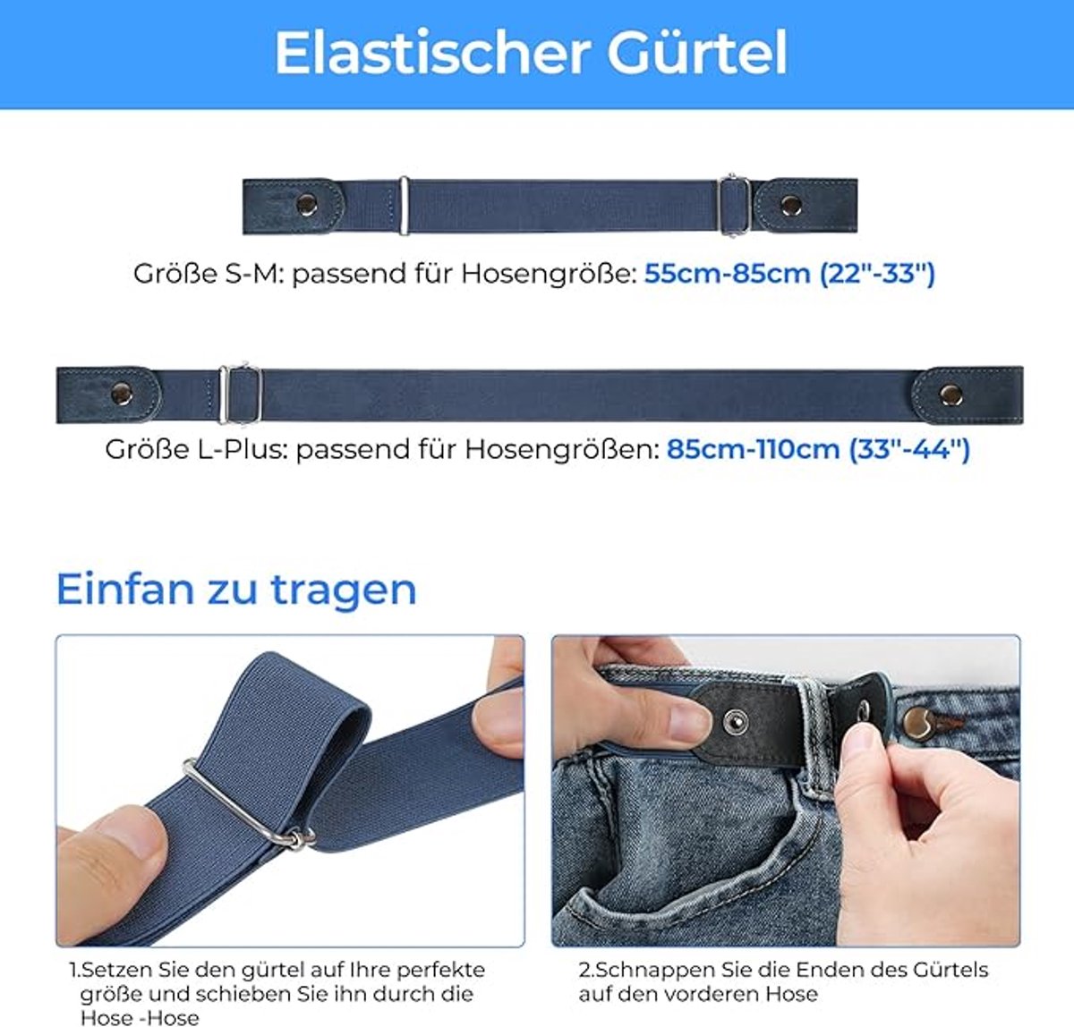 Buckleless Belt - 4 Pieces Buckle-Free & Elastic Belt for Women & Men - Elastic Belt - Elastic Belt Without Buckle - 3cm Wide - Elastic Trouser Belt Without Buckle - Belt Without Buckle - Buckle-Free Belt - Maternity Belt - Belt Without Holes - Image 4