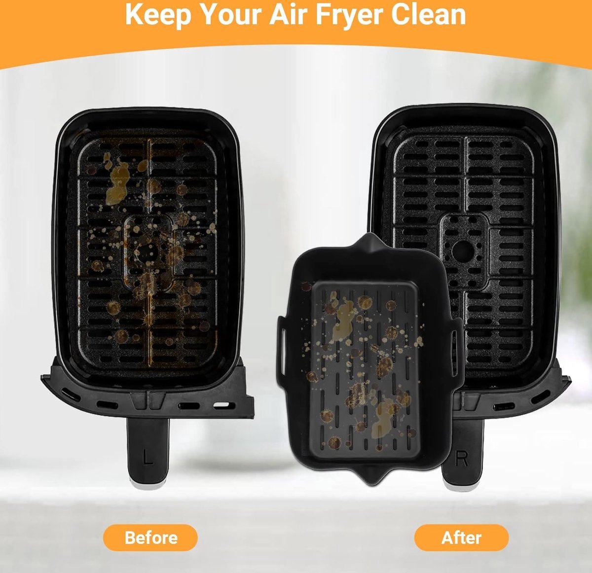 2 Airfryer Silicone Trays - Airfryer Accessories - BPA Free - Baking Paper Alternative - Airfryer Trays - Airfryer Liner - Rectangular - Airfryer Silicone Baking Paper - 17.5x12x6 Cm - Baking Mold - Black - Sustainable - Non-Stick - Dishwasher Safe - Image 5