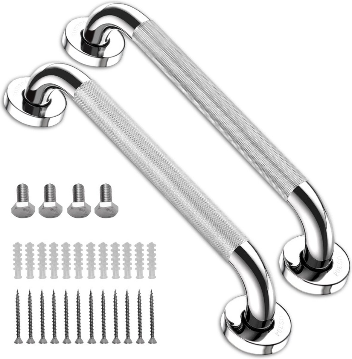 Wall Bracket - Extra Grip - Handle/Wall Grab Bar for Bathroom/Shower/Toilet - 30cm - 2 Pieces - Toilet Grab Bar - Bath Grab Bar - Shower Grab Bar - Non-Slip Grab Bar - Bathroom Handle - Bathroom - Kitchen - Stairs - Furniture Hardware - Mounting Hardware - Image 1