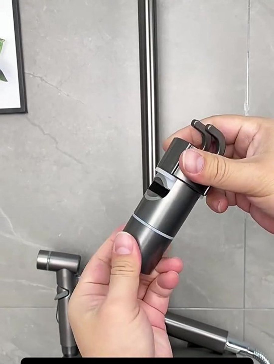 Slide Piece for Shower Rod - ø 18-25 mm - Hand Shower Bracket - With 2 Hooks - Chrome - Adjustable - ABS - Hand Shower - Shower Head - Shower Head Holder - Hand Shower Holder - Shower - Bathroom - Silver - Universal - For Shower Rod - Easy Installation - Image 3