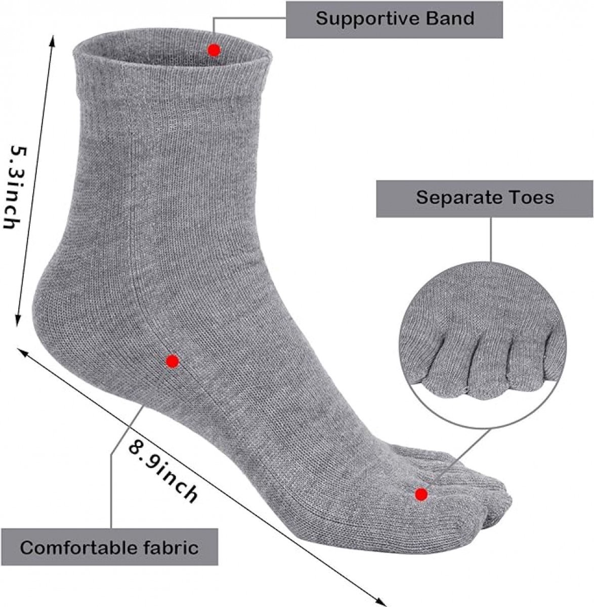 Toe Socks - Toe Socks - 5 Pairs - Yoga Socks - Cotton - Smooth Toe Seam - No Annoying Seams - Runner Toe Socks - Toe Socks - Toesocks - Flip-flop Socks - Men's Size 40/46 - Antibacterial - Breathable - Comfortable Socks - Image 3