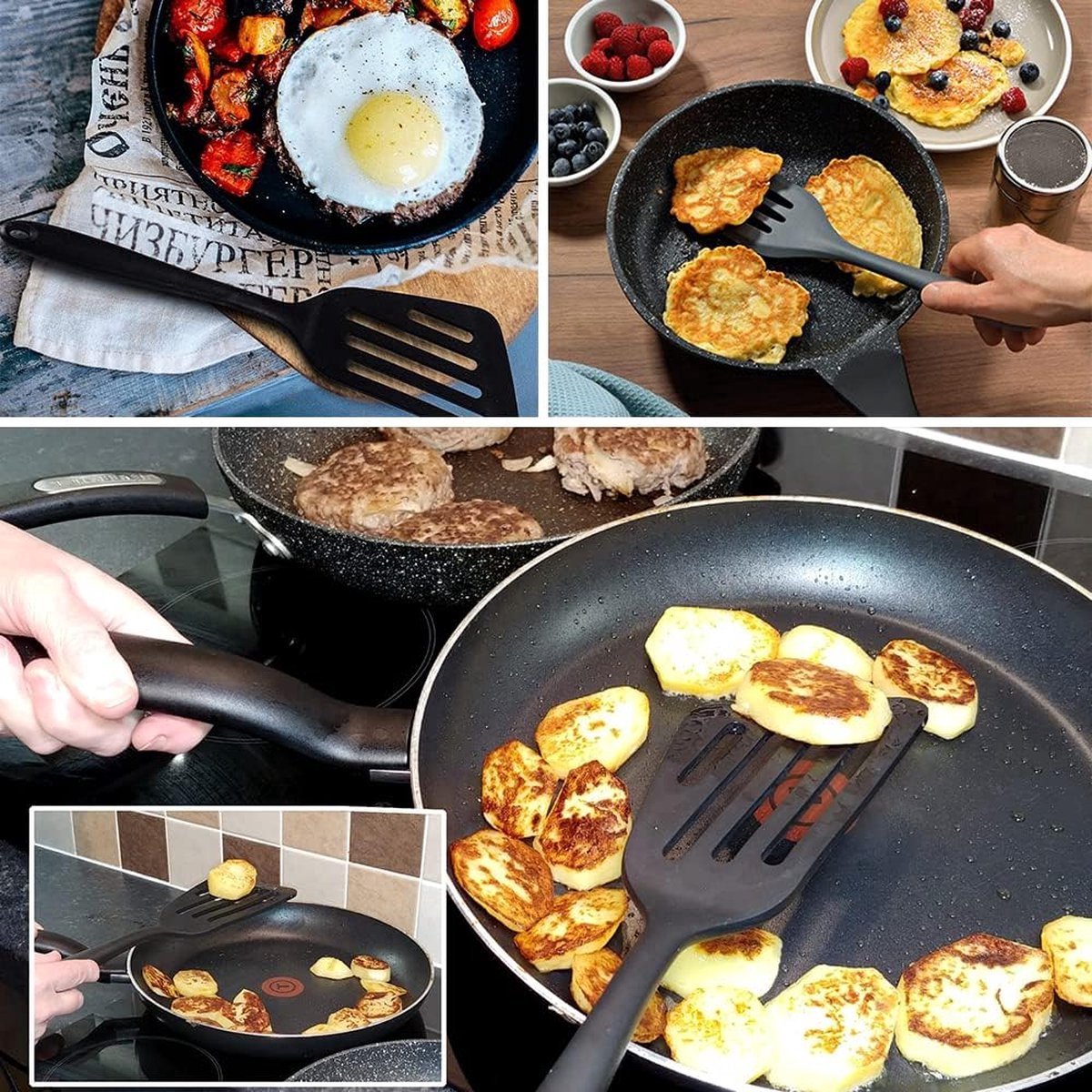 Spatula Set of 3 - Silicone Spatula - BPA Free - Spatulas - Heat Resistant - Non-stick - Anti-Slip - Hangable - Dishwasher Safe - Kitchen Utensils - Scraper - Whisk - Baking Spatula - Spatula - Black - Value Set - Image 2