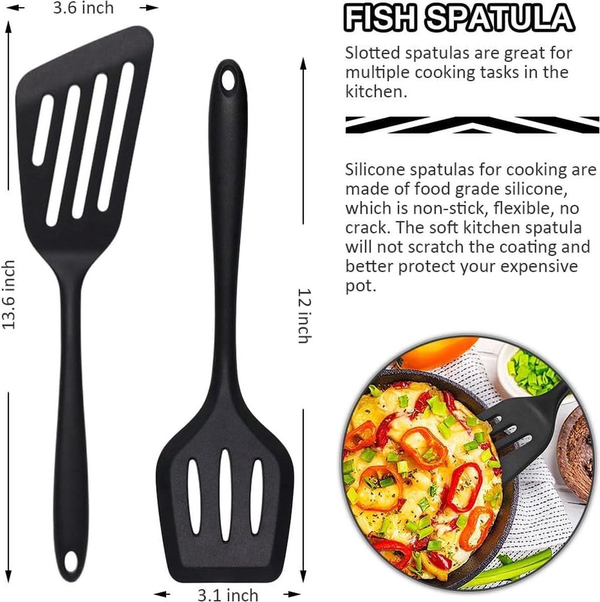 Spatula Set of 3 - Silicone Spatula - BPA Free - Spatulas - Heat Resistant - Non-stick - Anti-Slip - Hangable - Dishwasher Safe - Kitchen Utensils - Scraper - Whisk - Baking Spatula - Spatula - Black - Value Set - Image 4
