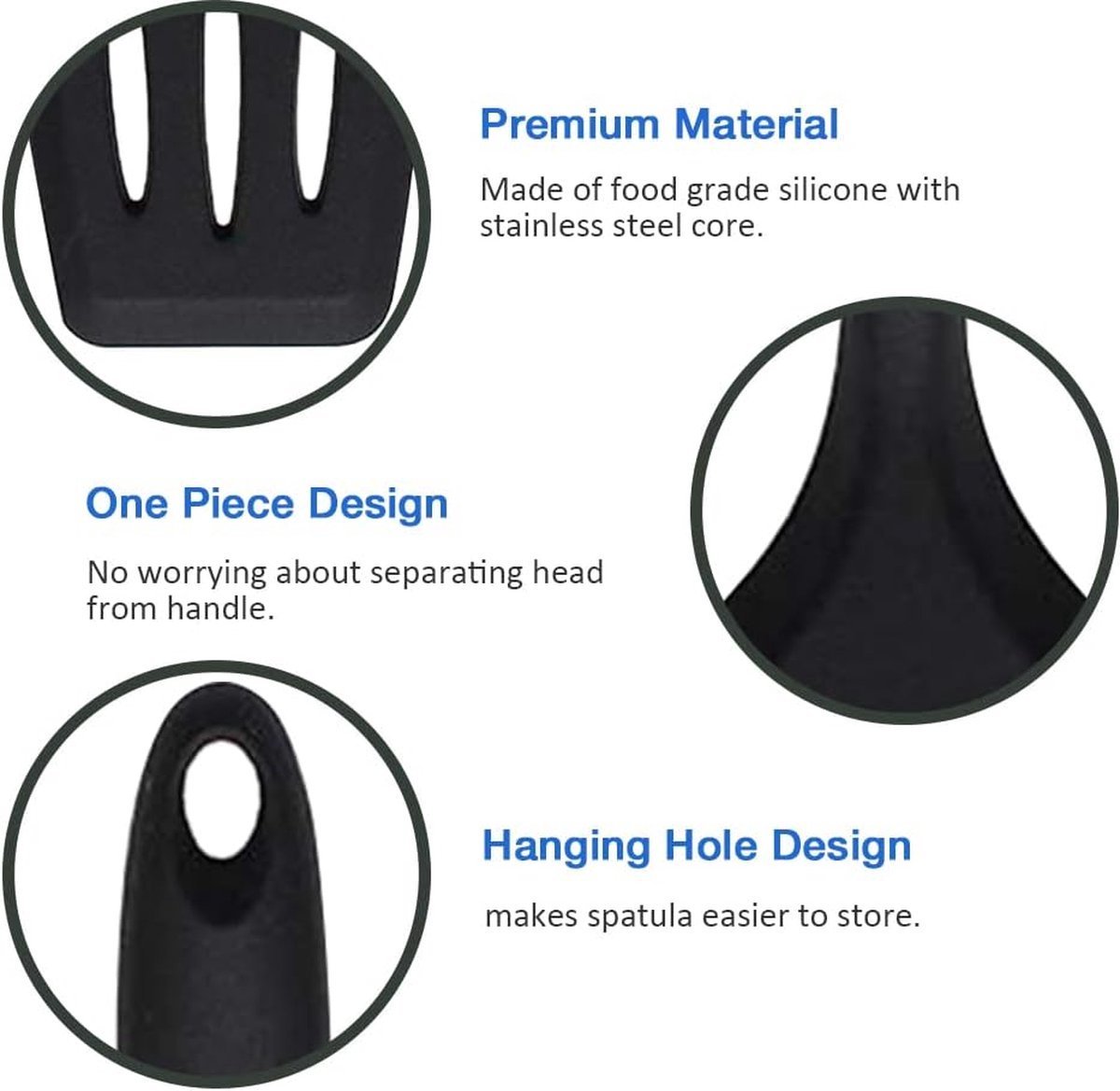 Spatula Set of 3 - Silicone Spatula - BPA Free - Spatulas - Heat Resistant - Non-stick - Anti-Slip - Hangable - Dishwasher Safe - Kitchen Utensils - Scraper - Whisk - Baking Spatula - Spatula - Black - Value Set - Image 5