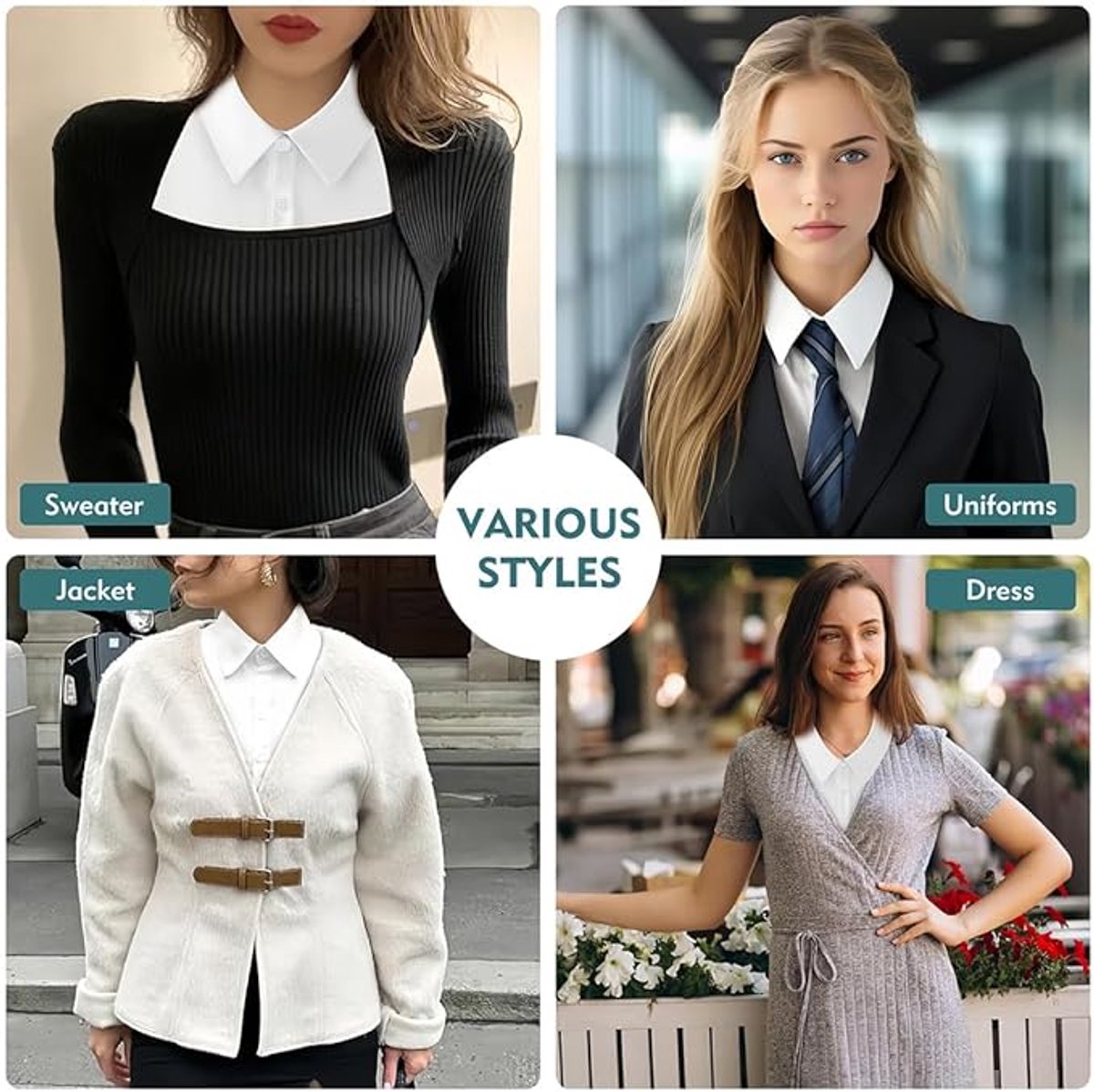 Set of 2 Women's Shirt Collars - Detachable Pointed Collar Basic - Collars for Women - Detachable Women's Collars to Wear Undergarments - Shirt Collar - Shirt Collar - Faux Detachable Collar - Shirt Replacement - One Size Adjustable - Black and White - Image 5