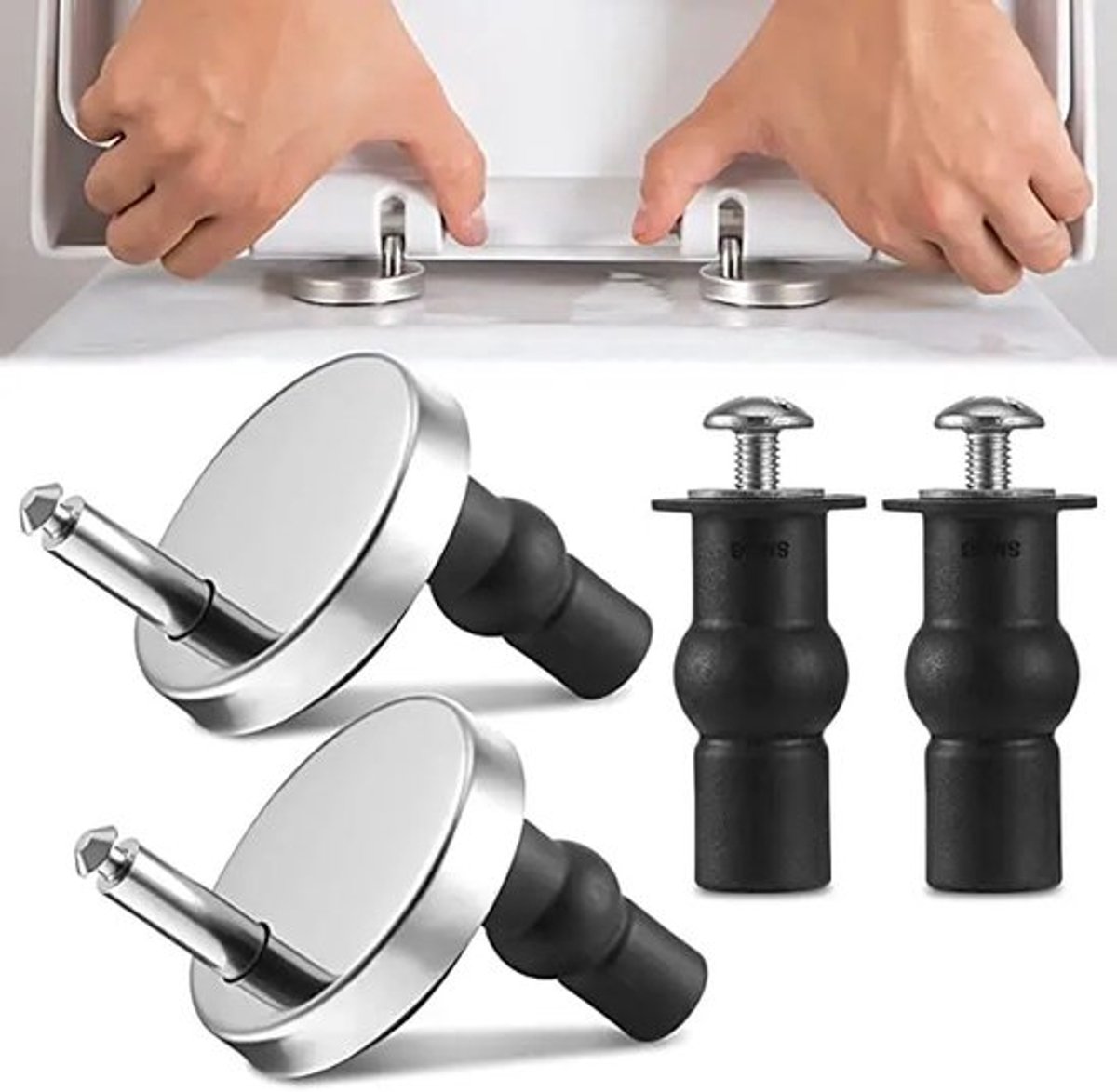 Toilet Seat Hinges - 2 Pieces - Toilet Seat Hinge Set - Universal Hinges for Toilet Seat - Toilet Seat Installation Mounting Set - Stainless Steel - Adjustable - Easy to Install - Replacement Hinges for Toilet Seat - Hinge Replacement Set - Image 1