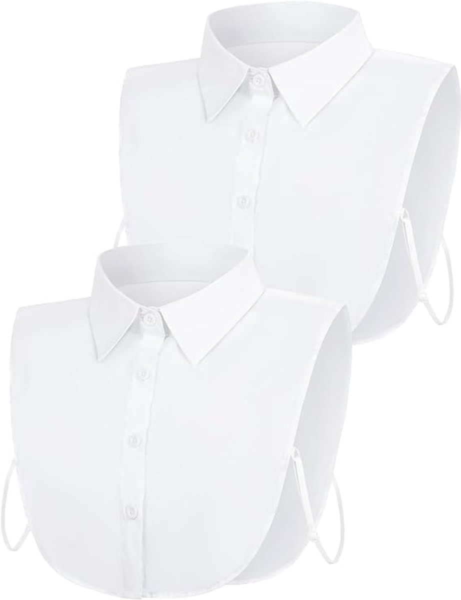 Set of 2 Women's Shirt Collars - Detachable Pointed Collar Basic - Collars for Women - Detachable Women's Collars to Wear Undergarments - Shirt Collar - Shirt Collar - Faux Detachable Collar - Shirt Replacement - One Size Adjustable - White - Image 1