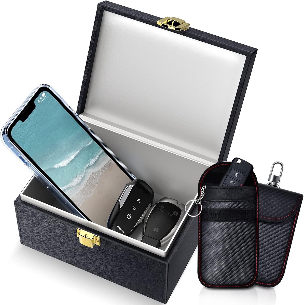 RFID Car Key Anti-Theft - RFID Protective Case Car Key - Protective Case Car Key Box - Car Key Safe - RFID Anti-Theft Box - Faraday Box Car Key - Faraday Box - Keyless Entry Case - Key Pouch - Key Bags - Three-Piece Set - Image 1