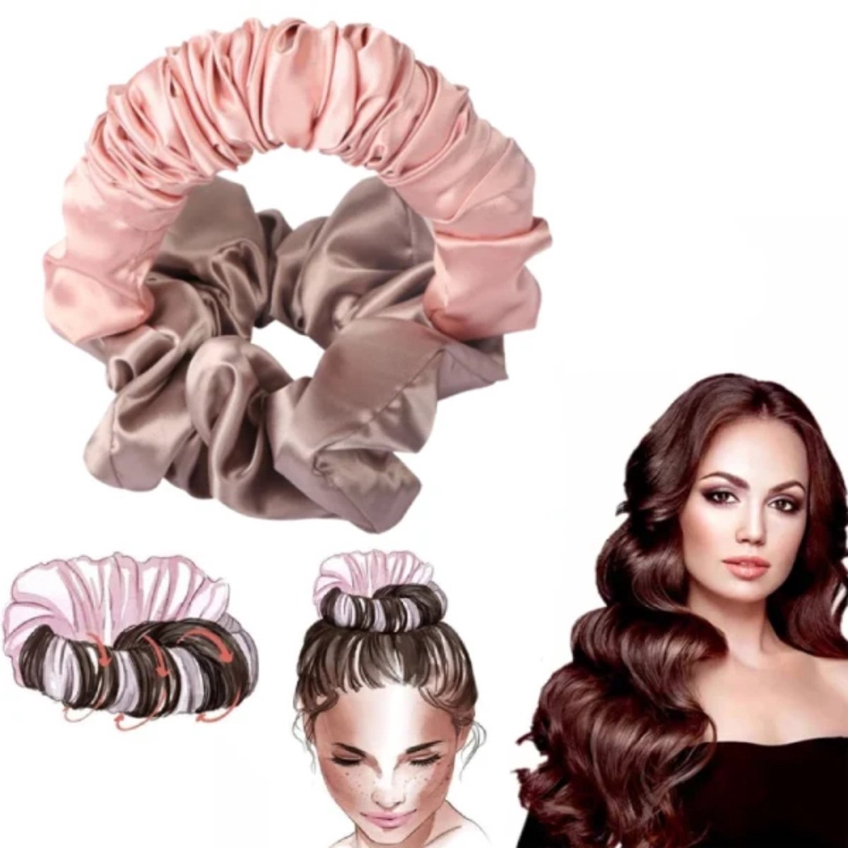 Heatless Curls - Heat-Free Curling Headband - DIY Hair Styling Tools - Curls Without Heat - Hair Curler - Soft Silk Ribbon - Hair Curler For Long Hair - Sleep Hair Rollers Wave - Curls Lazy Curling Iron Set - Curly Hair Products - Pink - Image 1
