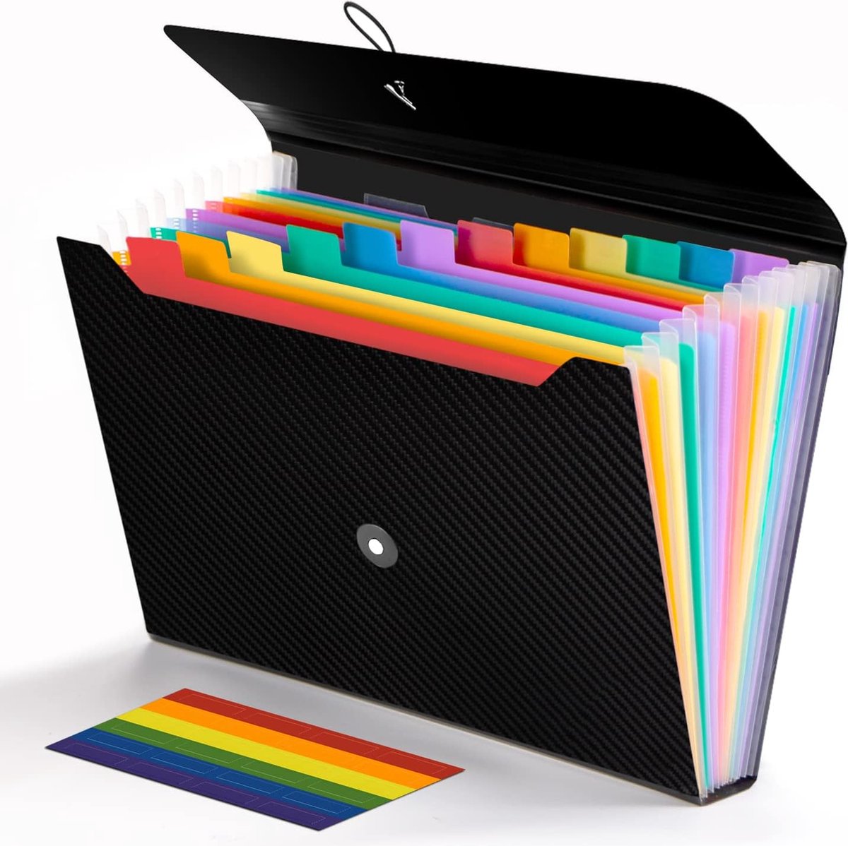 Project Folder - A4 - Foldable File Folder with Tabs - 13 Compartments - Storage Folder/Sorting Folder - Compartment Folder - Durable Plastic Document Folder - Writing Folder with Buckle - Conference Folder - Work Folder - Document Folder - Black - Portab - Image 1