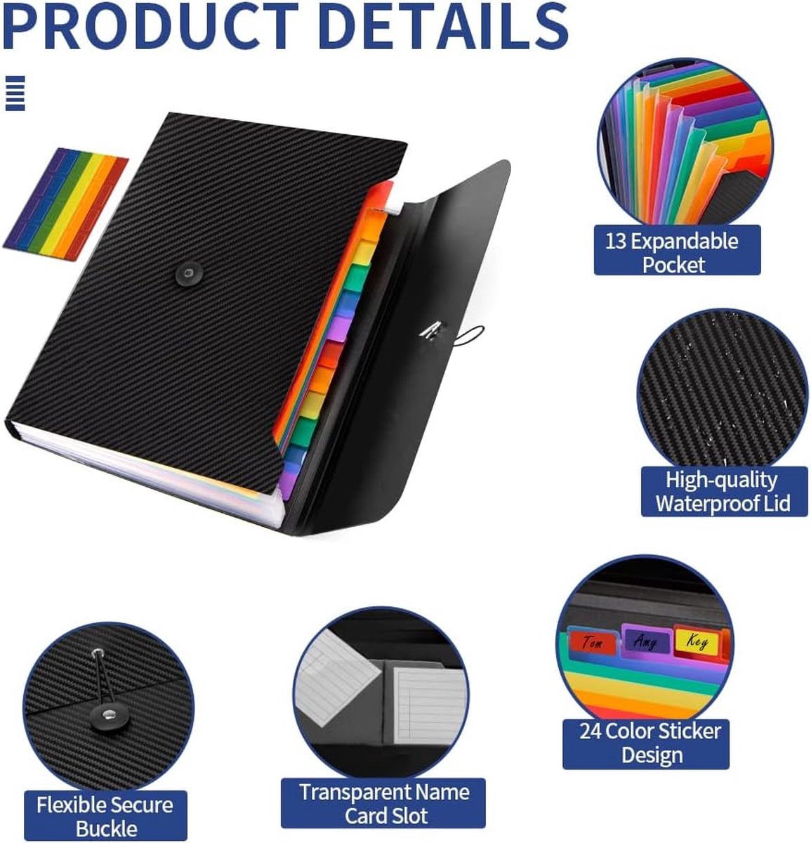 Project Folder - A4 - Foldable File Folder with Tabs - 13 Compartments - Storage Folder/Sorting Folder - Compartment Folder - Durable Plastic Document Folder - Writing Folder with Buckle - Conference Folder - Work Folder - Document Folder - Black - Portab - Image 3