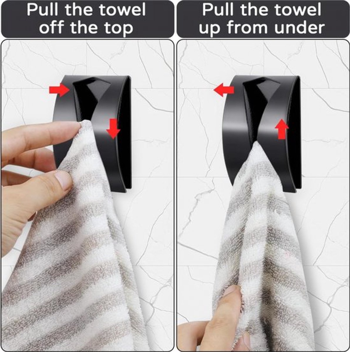 Towel Hook Set - Stainless Steel - Set of 4 Pieces - Self-Adhesive Towel Hook - Bathroom Towel Holder - Tea Towel Clamp - Towel Clamp - Towel Hook - No Drilling Required - Wall Mounting Hook - Kitchen Hanging Hook - Towel Hanger - Hooks - Black - Image 3