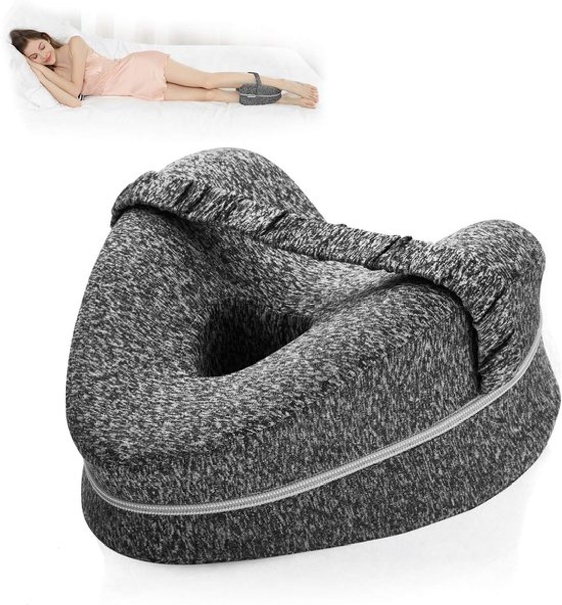 Orthopedic Knee Pillow - Knee Pillow for Bed - Ergonomic Leg Pillow - Side Sleeper Pillow - Knee Pillow for Side Sleepers - Lap Pillow - With Elastic Band - Posture Correction - Relieve Back Pain/Hip Complaints/Osteoarthritis - Heart Shape - Memory Foam G - Image 1