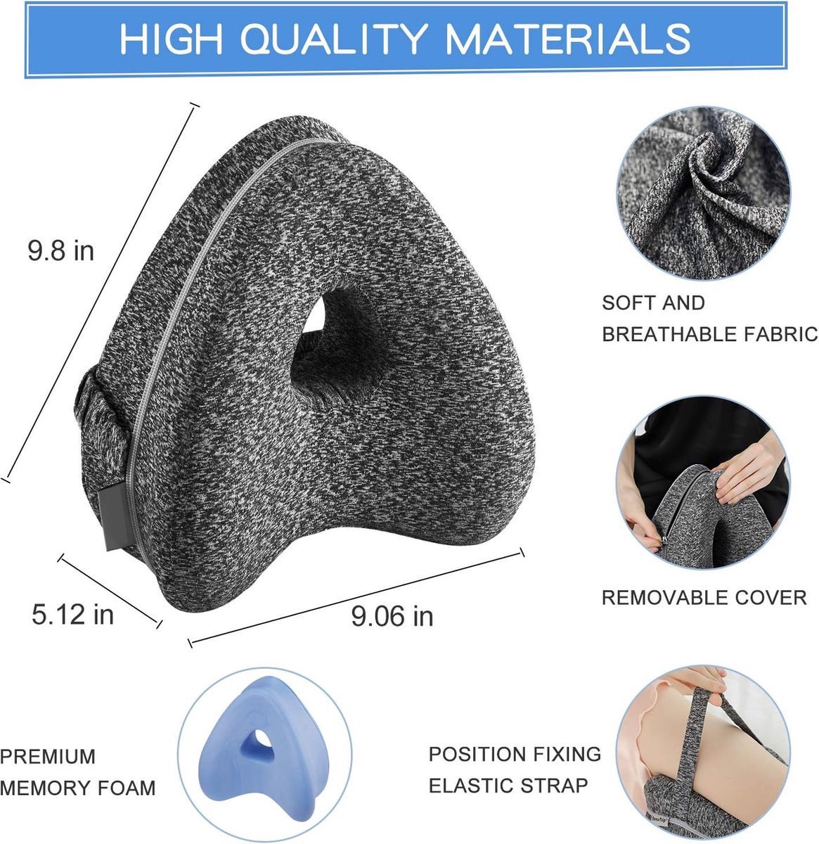Orthopedic Knee Pillow - Knee Pillow for Bed - Ergonomic Leg Pillow - Side Sleeper Pillow - Knee Pillow for Side Sleepers - Lap Pillow - With Elastic Band - Posture Correction - Relieve Back Pain/Hip Complaints/Osteoarthritis - Heart Shape - Memory Foam G - Image 3