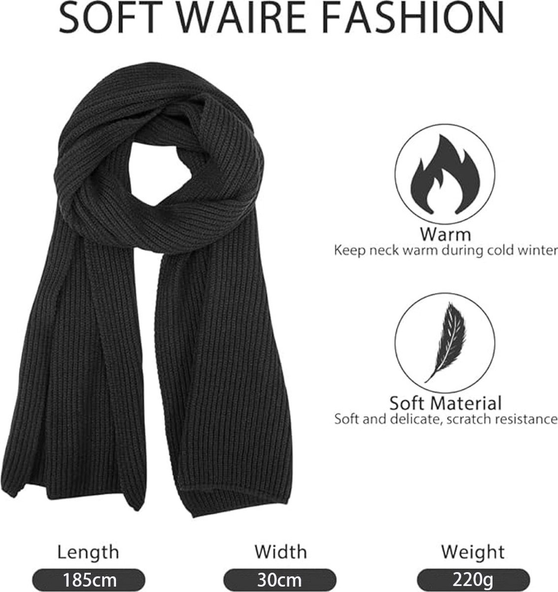 Knitted Scarf for Women & Men - Warm Winter Scarf - Small Scarf - Unisex - Oblong Scarf - Wool Scarf - Winter Warm & Soft - Men's Scarf - Women's Scarf - Finely Woven Scarf - Classic Scarf - Deep Red - 185 X 30 Cm - Image 5