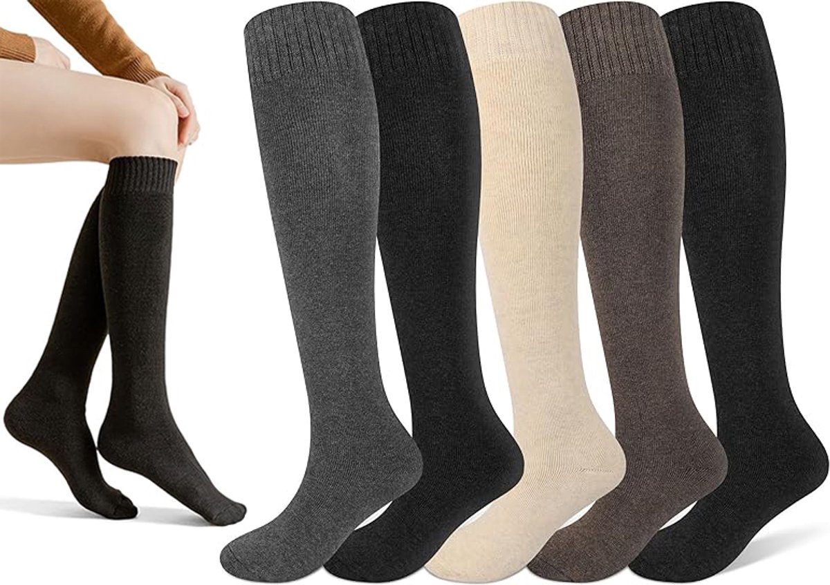 Pairs Women's Cotton Knee Socks - Moisture-Wicking - Winter Knee Socks Warm Long Boots - Seamless - Warm Knee Socks - Women's Warm Socks - Comfortable Compression Socks - Prevent Painful Legs and Feet - One Size 5 Colors - Image 1