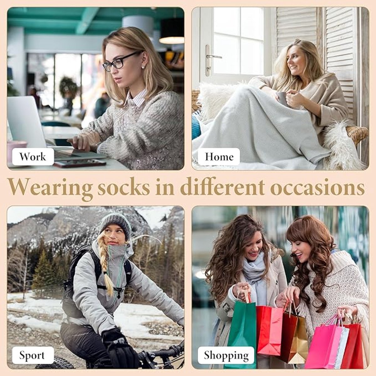 Pairs Women's Cotton Knee Socks - Moisture-Wicking - Winter Knee Socks Warm Long Boots - Seamless - Warm Knee Socks - Women's Warm Socks - Comfortable Compression Socks - Prevent Painful Legs and Feet - One Size 5 Colors - Image 2