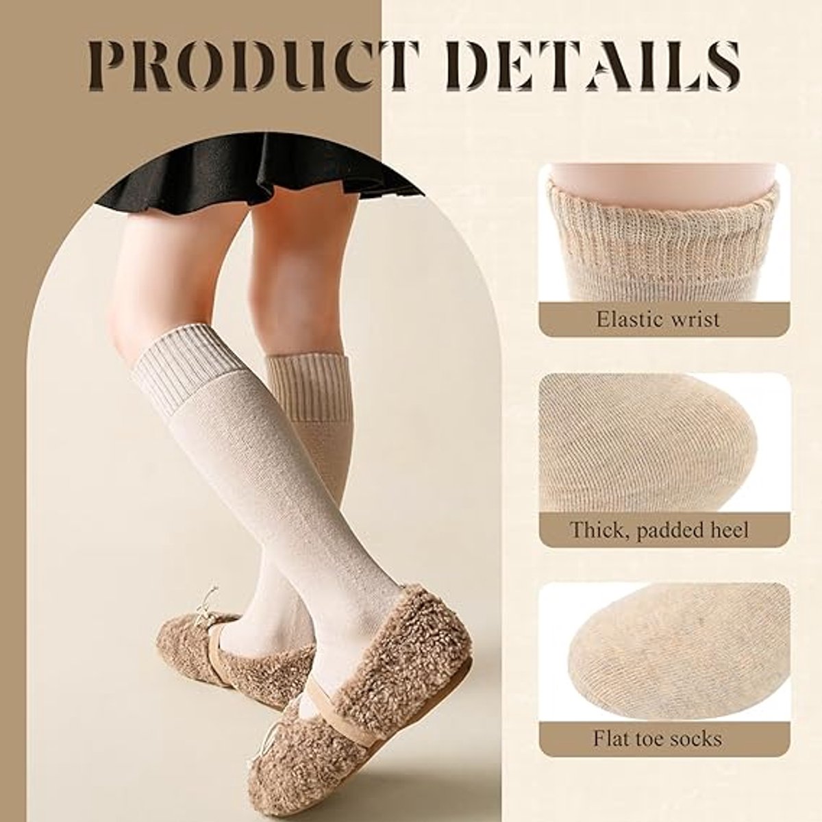 Pairs Women's Cotton Knee Socks - Moisture-Wicking - Winter Knee Socks Warm Long Boots - Seamless - Warm Knee Socks - Women's Warm Socks - Comfortable Compression Socks - Prevent Painful Legs and Feet - One Size 5 Colors - Image 4