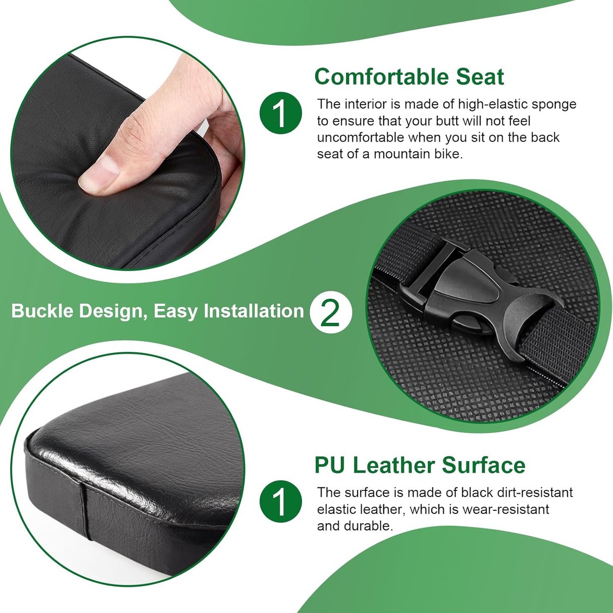 Rear Bicycle Seat - With Footrests - Rear Bicycle Seat - Luggage Carrier Cushion - Bicycle Seat Set - Rear Bicycle Seat - Bicycle Carrier Cushion - Universal - Black - Electric Bicycle/ Bicycles/Electric Scooter - Thickened - Soft - Image 5