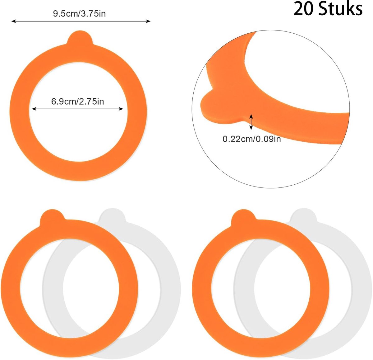 Canning Rings - Silicone Rings, Dye-Free Gasket - Gasket 16 Pieces - 70 mm x 95 mm x 2.2 mm - Rubber Canning Jar Rings - Standard Size For Fido Canning Jars, among others - Reusable - Replacement Canning Rings - Replacement Rubber Gaskets - Image 2