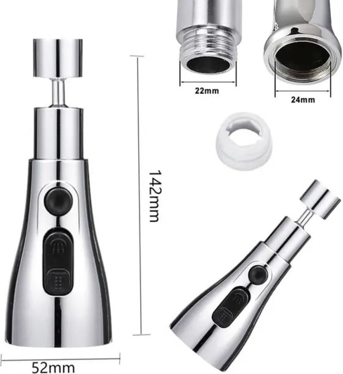 Faucet Attachment - 360 Degree Rotation - Kitchen Tap G1/2 - 3 Positions - Faucet Head - Washing Up - Kitchen Faucet - Water Saving - Flexible Faucet Head - Extension - Faucet Parts - Rotating Faucet Hose - Faucet Nozzle - Silver - For Bathroom Washbasin - Image 3