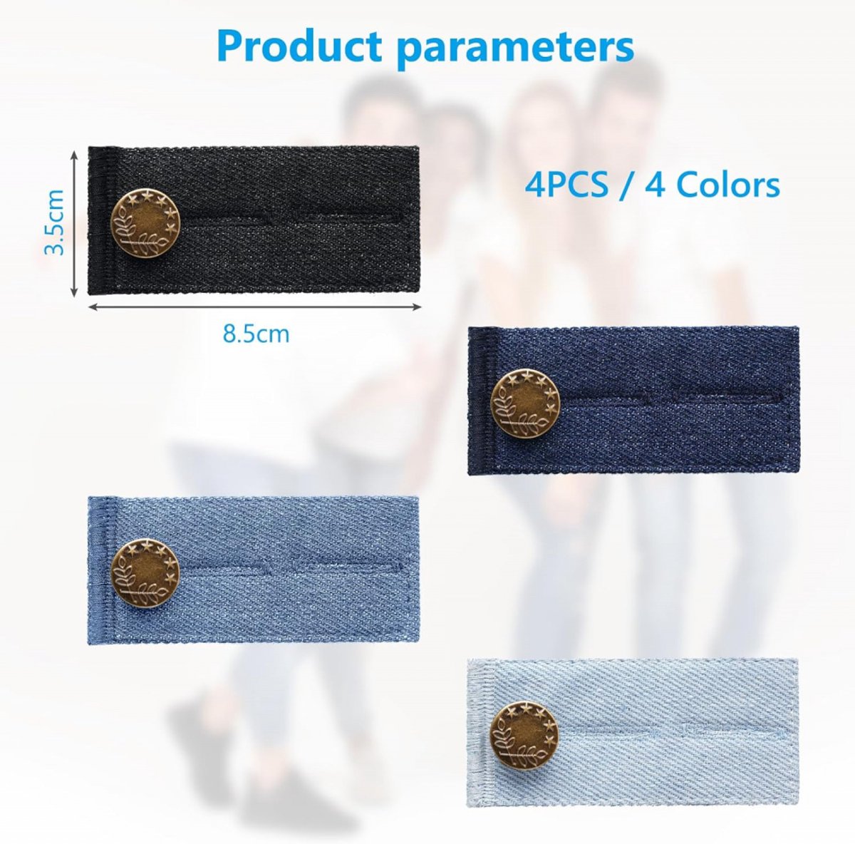 Buttonhole Extender 4 Pieces Denim - Trouser Extender - Jeans Trouser Extender - Trouser Widening Button - Trouser Buttonhole Extender - Button Extender - Jeans Extension Button - Maternity Trouser Extender - Buttonhole Elastic - Jeans Buttons - Image 5
