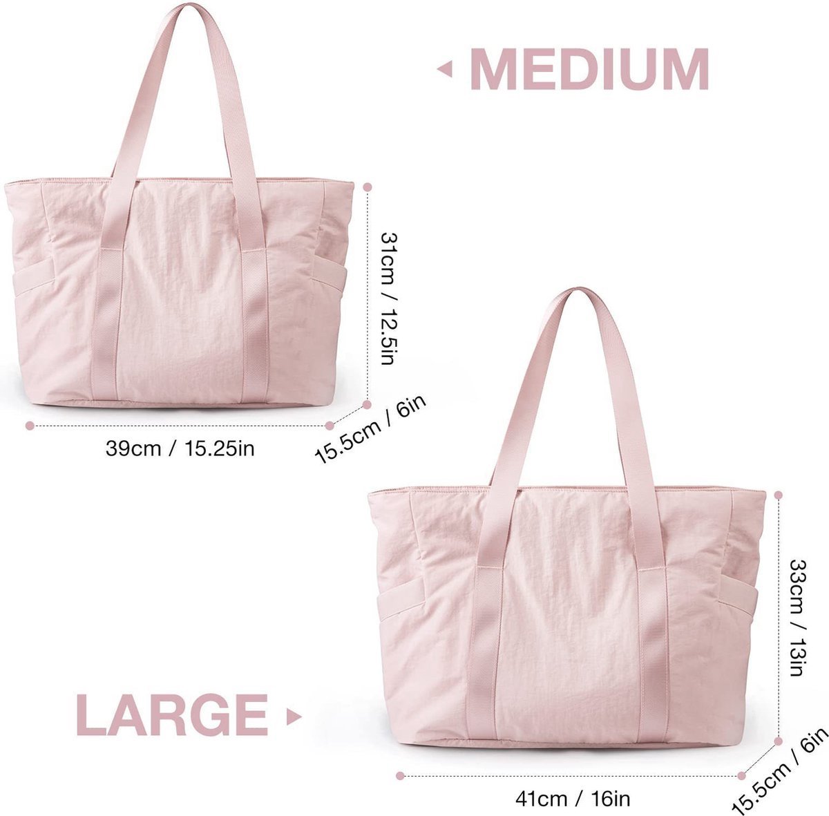 Women's Handbags - Women's Shopper Bag with Zipper - Large Shoulder Bag / Women's Handbag - School Bag - Shoulder Bag - Laptop Bag - Women's Bag - Handbag - Shopper - Weekend Bag - Shopping Bag - Beach Bag - Yoga / Fitness / Travel - Pink - Image 2