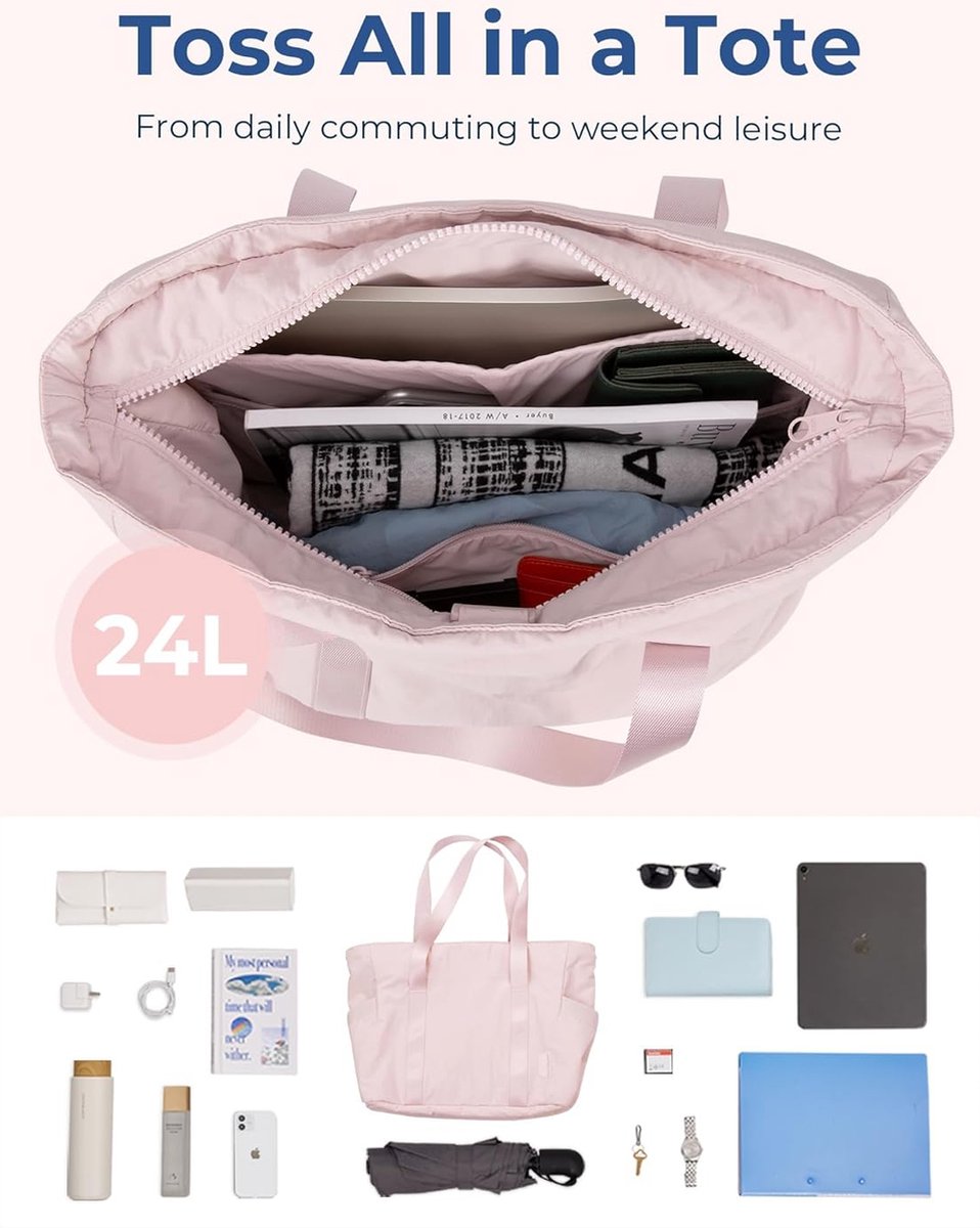 Women's Handbags - Women's Shopper Bag with Zipper - Large Shoulder Bag / Women's Handbag - School Bag - Shoulder Bag - Laptop Bag - Women's Bag - Handbag - Shopper - Weekend Bag - Shopping Bag - Beach Bag - Yoga / Fitness / Travel - Pink - Image 4