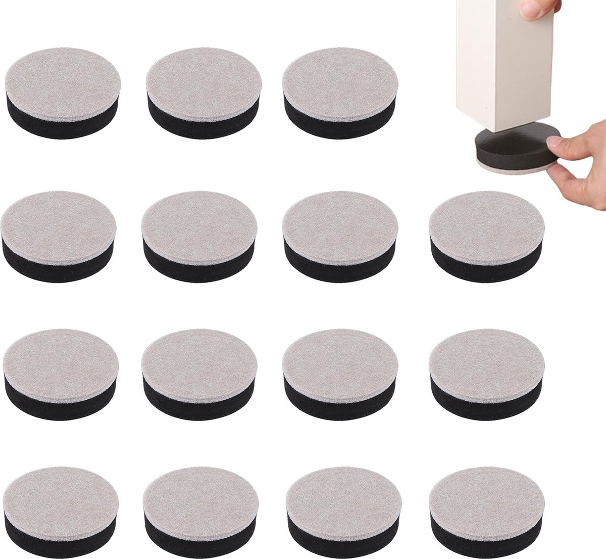 Furniture Risers - 16 Pieces - Furniture Riser Set - Bed Riser - Adjustable Furniture Legs - Furniture Coasters - Furniture Felt - Strong Space-Saving Riser - Felt Pads - Self-Adhesive - Anti-Slip - Floor Protection - Furniture Elevation - Bed Risers - Image 1