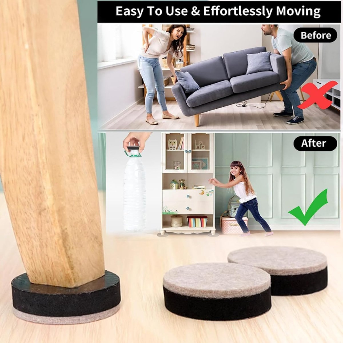 Furniture Risers - 16 Pieces - Furniture Riser Set - Bed Riser - Adjustable Furniture Legs - Furniture Coasters - Furniture Felt - Strong Space-Saving Riser - Felt Pads - Self-Adhesive - Anti-Slip - Floor Protection - Furniture Elevation - Bed Risers - Image 5