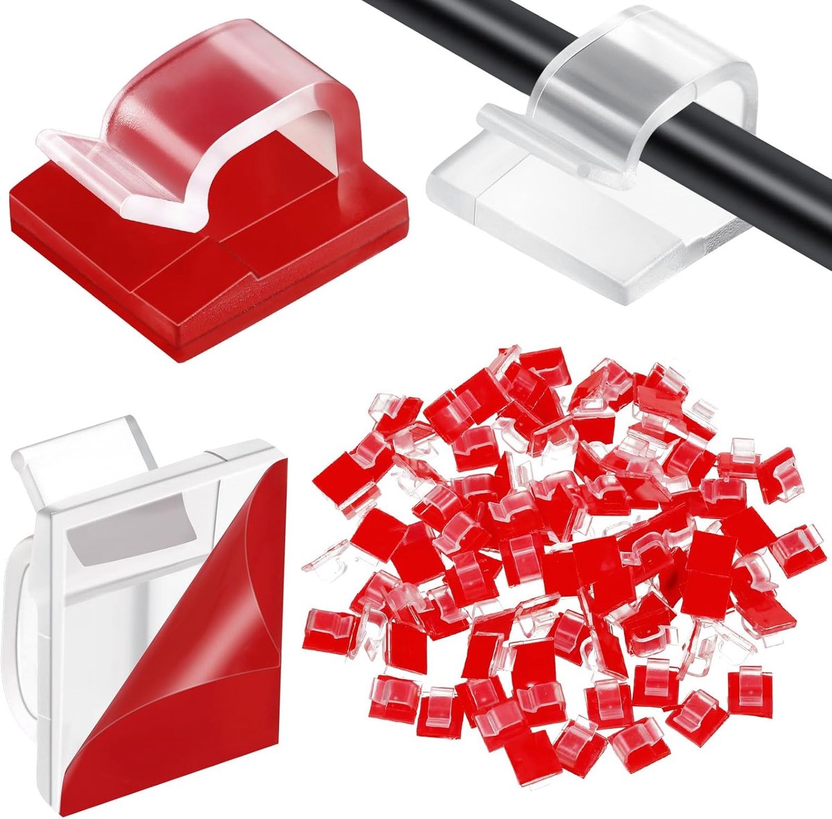 Cable Clips - 100 Pieces - Cable Holder - Halloween - Christmas - Nail Clip - Cable Tie - Clips - Cable Channel - Ties - Cable Lock - Cable Channels - Roof Hooks - Cable Clamp - Transparent - Strong clamping force - very for Party / Halloween / Christmas - Image 3