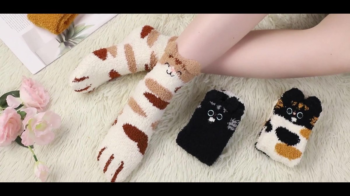 Warm Winter Socks Ladies - Set of 6 Pairs - Ladies Plush Socks - Women's Socks - House Socks - Sleep Socks - Fluffy Socks - Cat Claw - Cute Animal Socks - Birthday - Mother's Day - Gift for Women - Thick, Warming Quality - Christmas Gift - Image 2