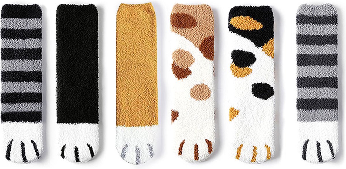 Warm Winter Socks Ladies - Set of 6 Pairs - Ladies Plush Socks - Women's Socks - House Socks - Sleep Socks - Fluffy Socks - Cat Claw - Cute Animal Socks - Birthday - Mother's Day - Gift for Women - Thick, Warming Quality - Christmas Gift - Image 3